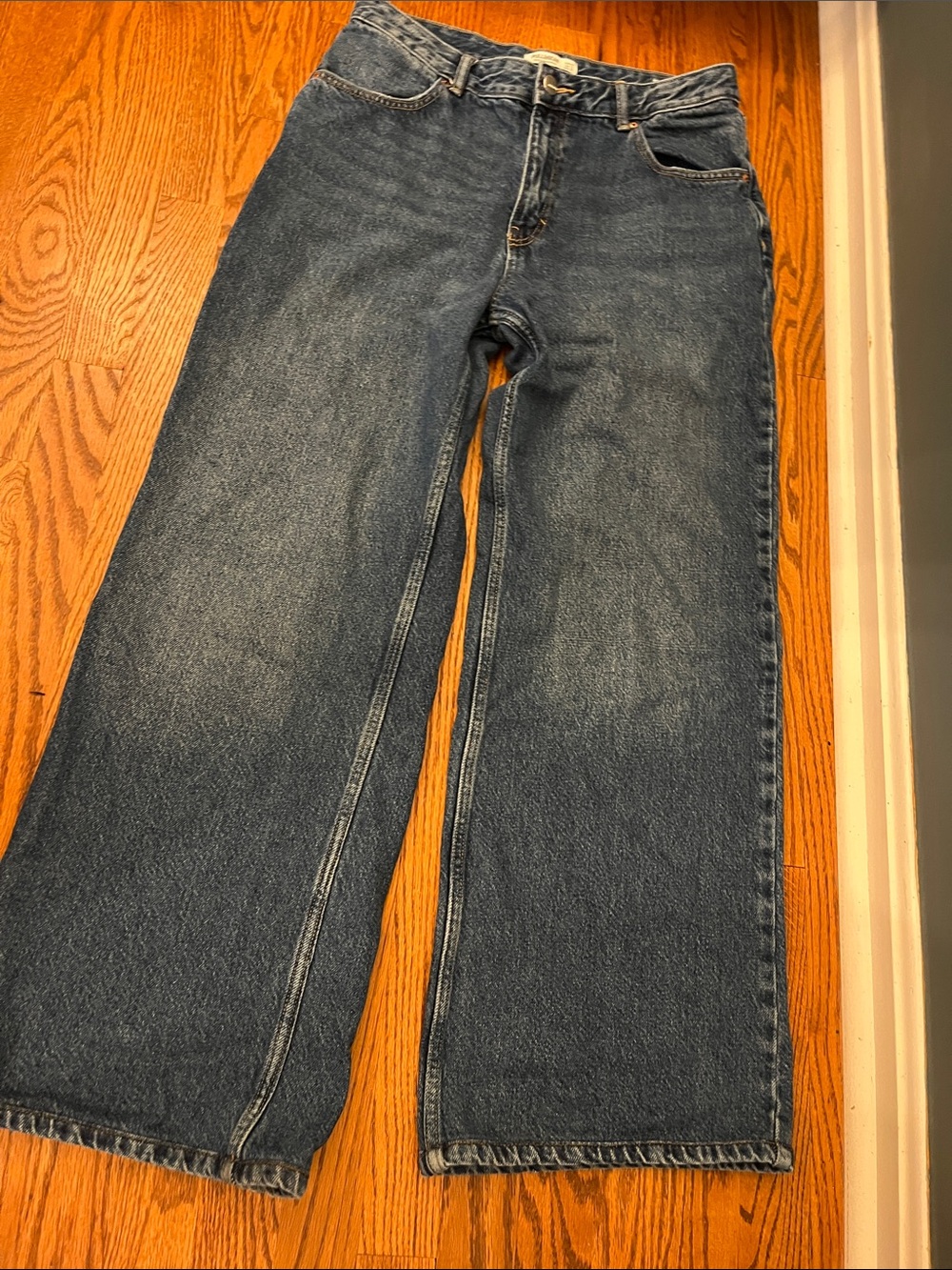 Pull&Bear Womens Wide Leg Jeans in Dark Blue Wash